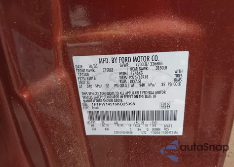 2006 Ford F-150 Fx4/Lariat/Xlt z USA, uszkodzony, nr VIN 1FTPW14516KB25398